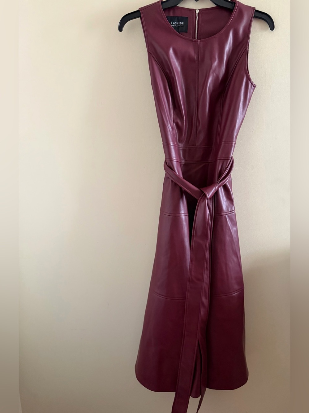 New! Fashion Collection Burgundy Vegan Midi Dress